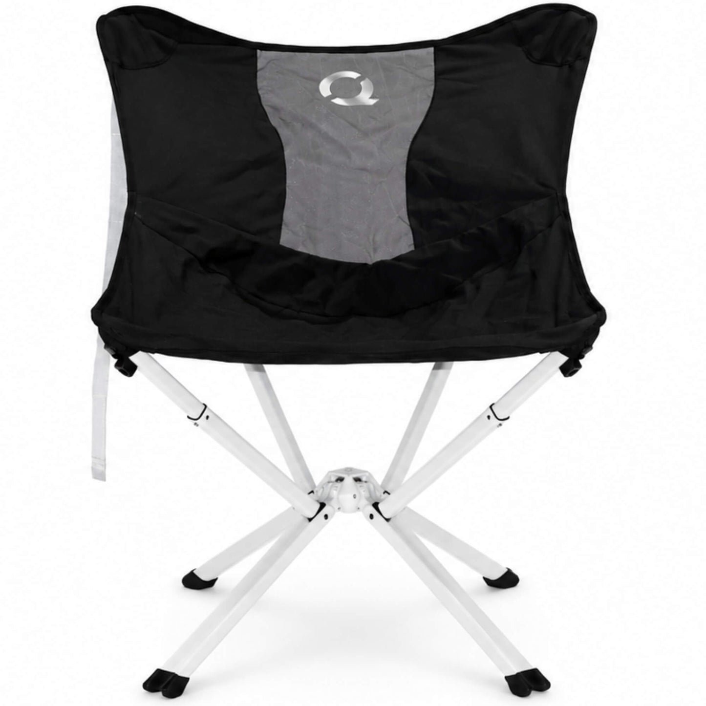 A black and gray folding camp chair with a white metal frame and black feet, shown against a plain white background. MystiQ Limited Edition - Onyx Black- CLIQ