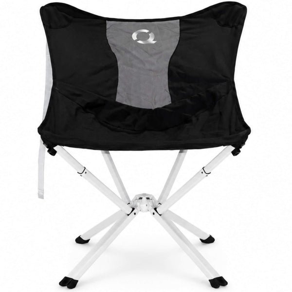 A black and gray folding camp chair with a white metal frame and black feet, shown against a plain white background. MystiQ Limited Edition - Onyx Black- CLIQ