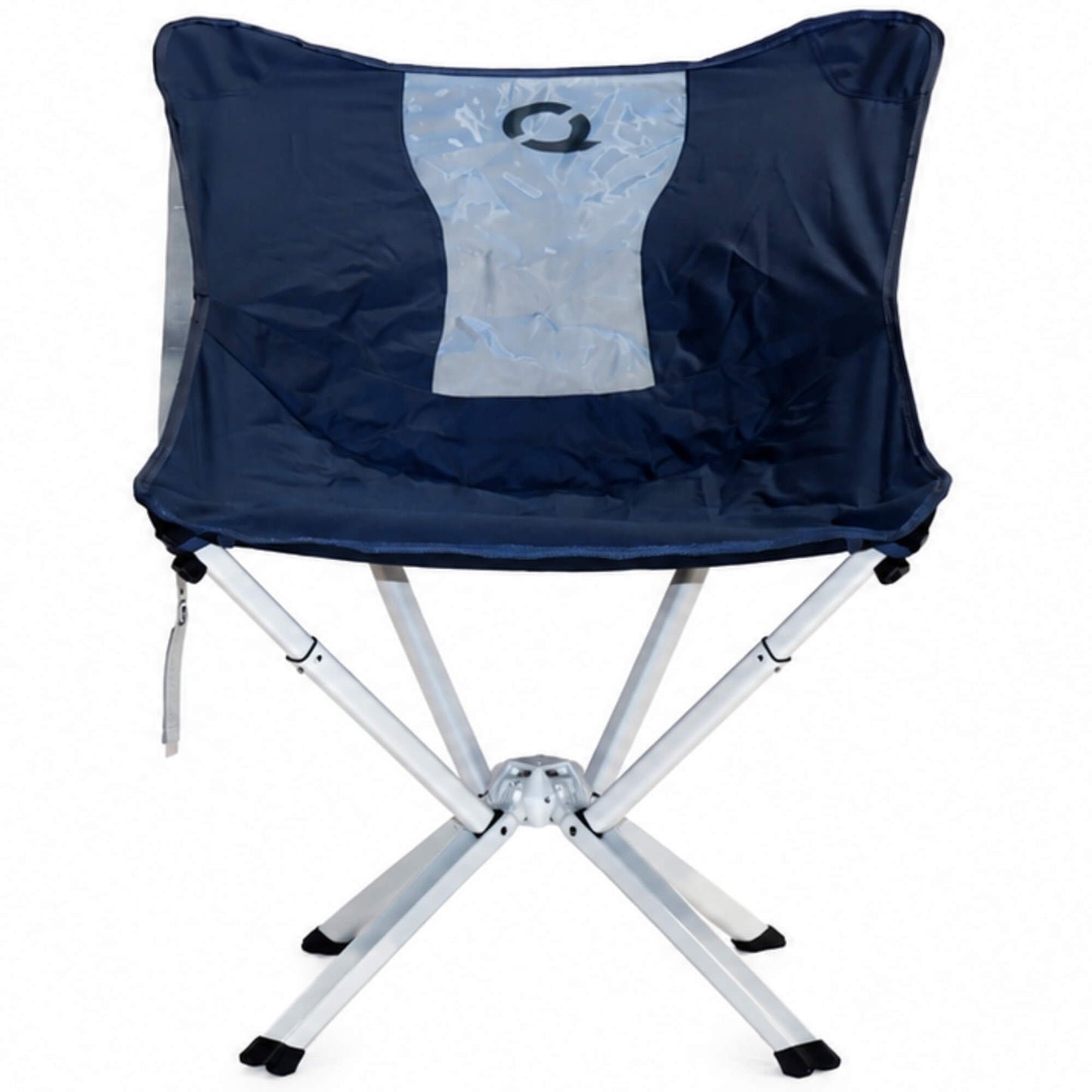 A navy blue folding camp chair with a light gray mesh back panel and a white metal folding frame, shown against a plain white background. - Limited Edition MystiQ Blue - CLIQ