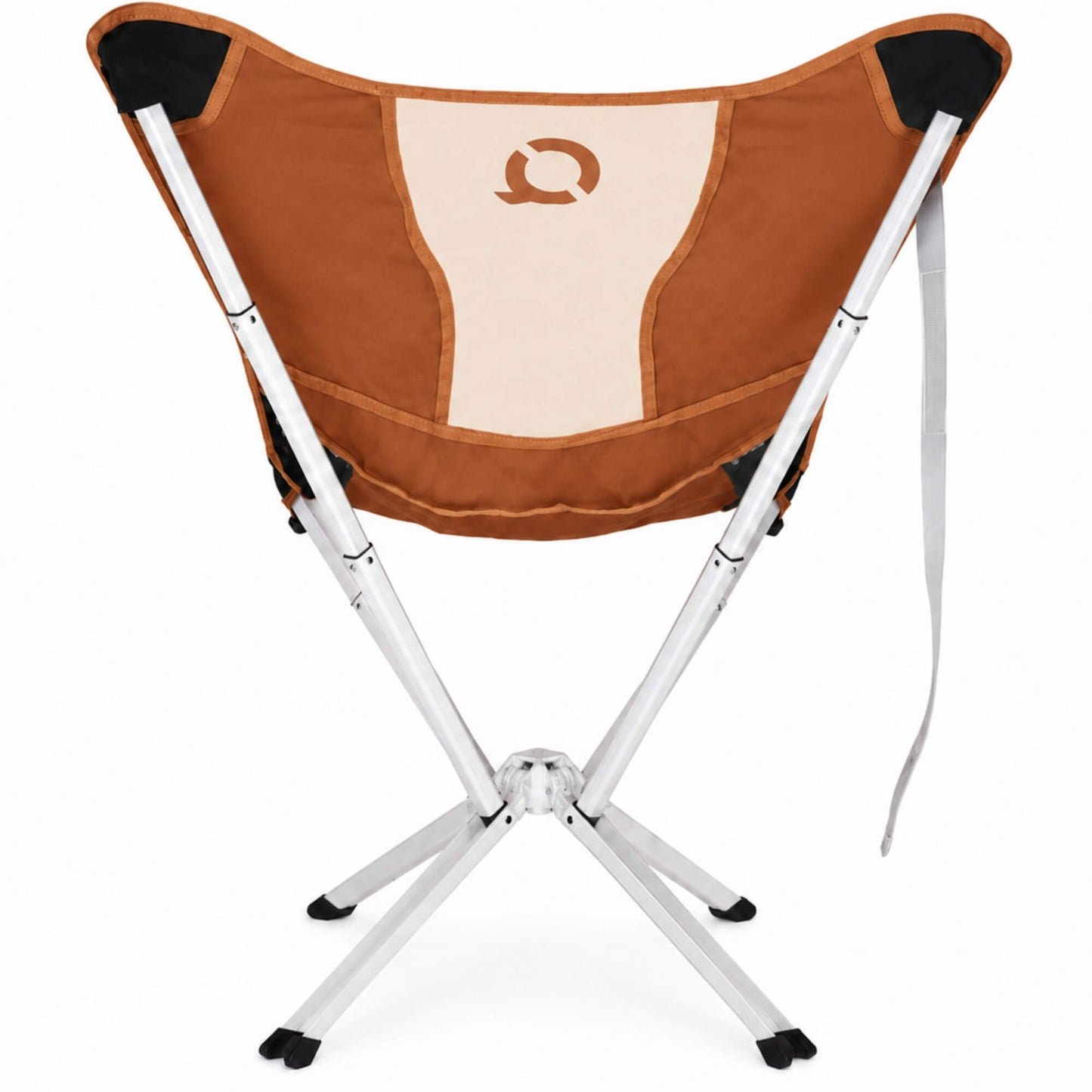 A butterfly-style folding camp chair with a canyon orange fabric seat and white metal frame base on a white background. Limited Edition MystiQ Canyon Orange Back - CLIQ