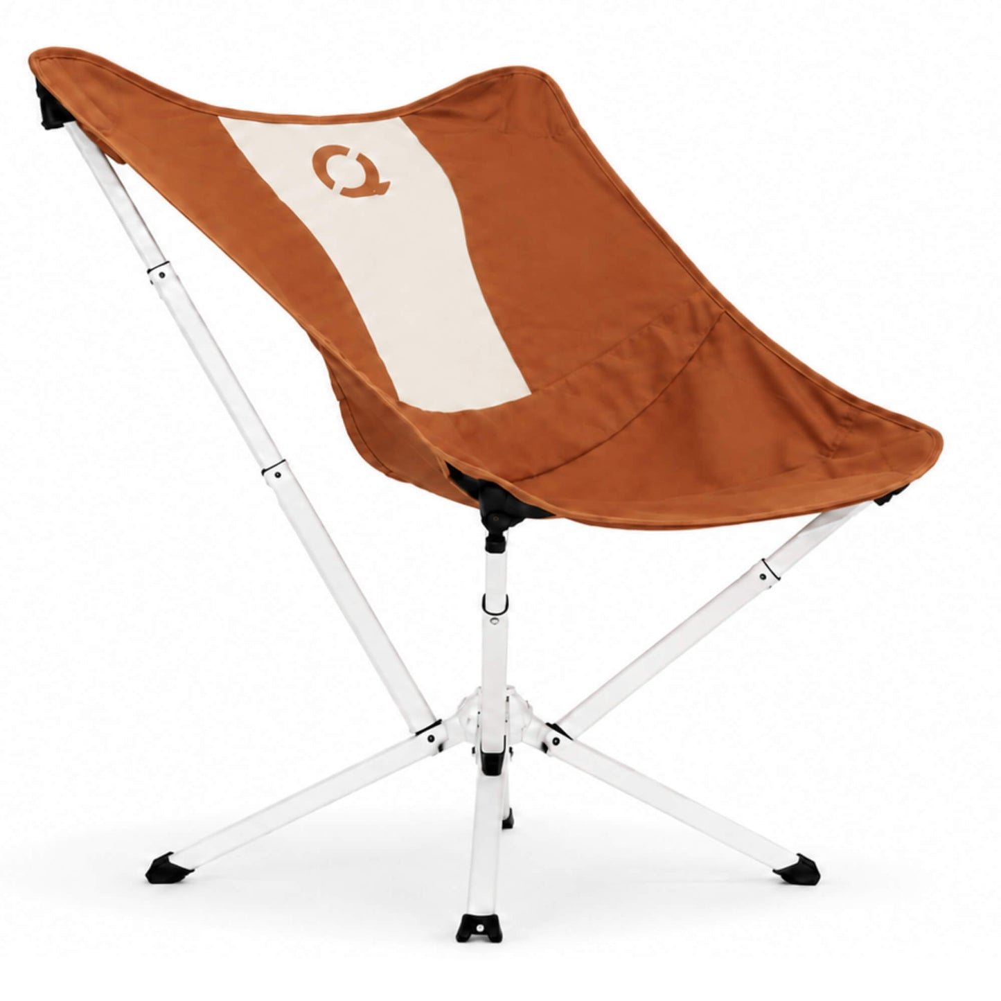 A canyon orange folding camp chair with a white metal frame, featuring CLIQ logo on the backrest, shown on a plain white background. - Limited Edition MystiQ Canyon Orange Side - CLIQ